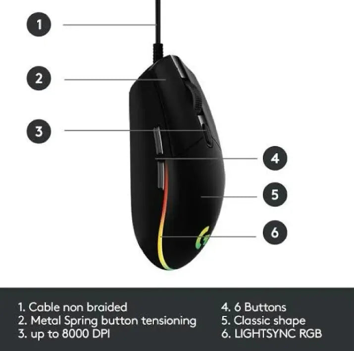 G102 Gaming Mouse – RGB Wired Optical Mouse
