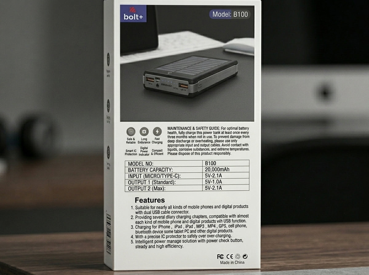 B100 Power Bank 20000mAh, Fast Charge